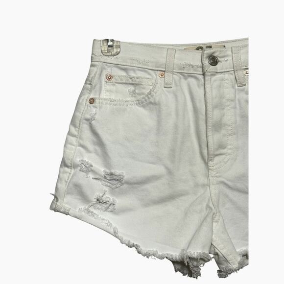Free People Lasso Denim Short Distressed High Rise Buttoned White Women's 25 NWT - Picture 3 of 10